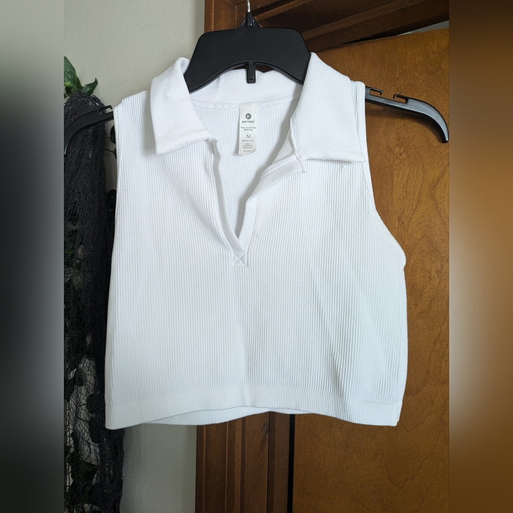 White Cropped Collar tank
